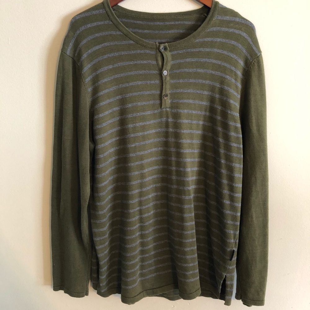 Five Four Longsleeve green/gray striped henley L